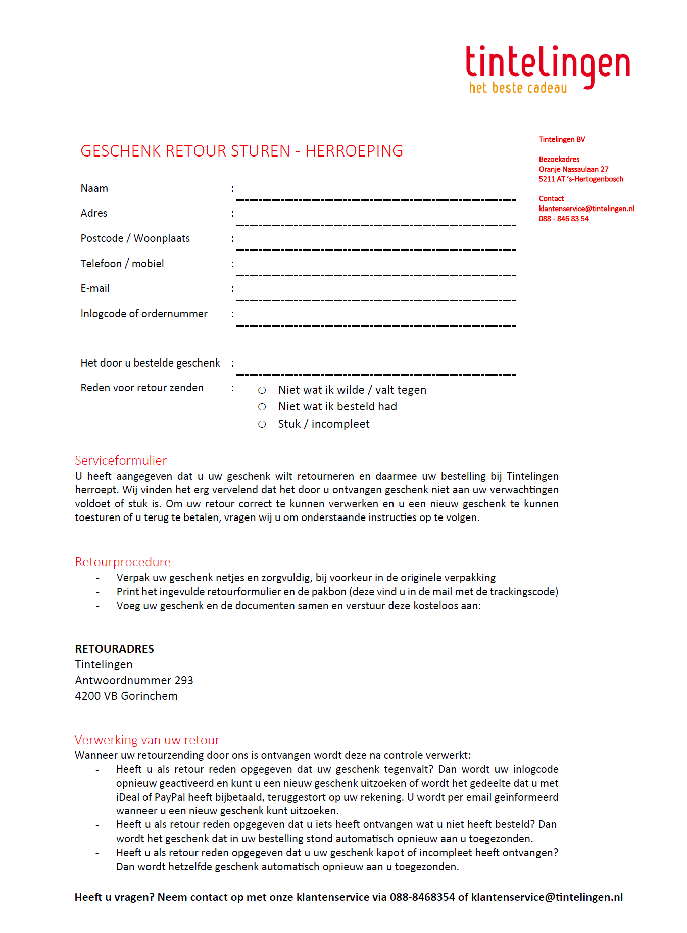 Geschenk retour sturen